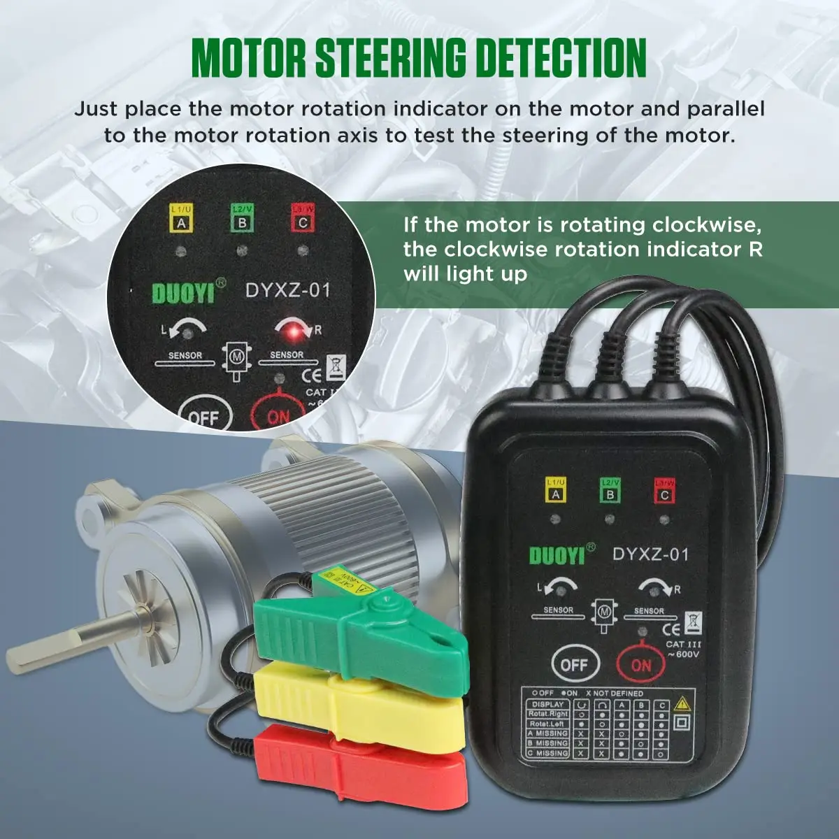 Phase Rotation Meter Non-Contact 3 Phase Motor Rotation Tester AC 70~600V High Magnetic Induction Phase Sequence Detector