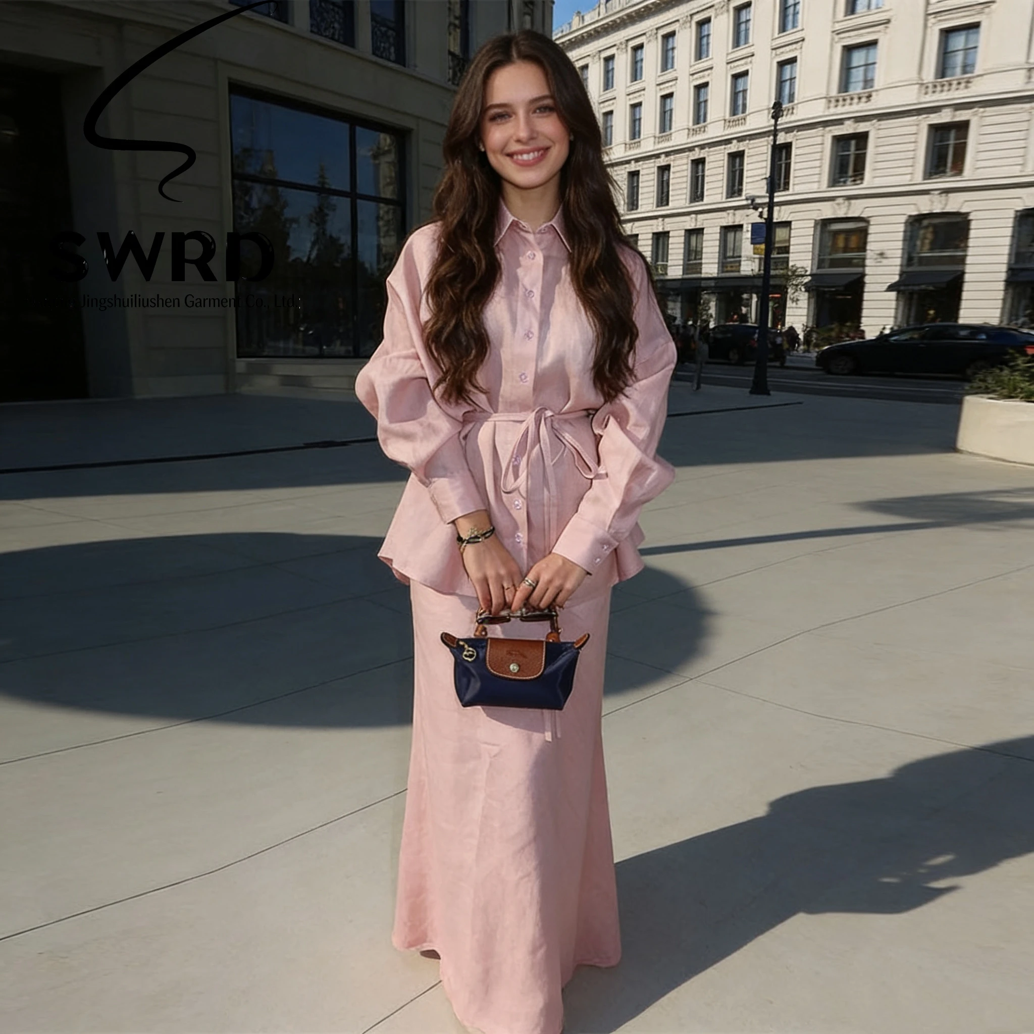 Spring and Summer New Style Button-Up Collar Tie Loose Sleeve Shirt  High-Waisted Long Dress Casual Set| Alibaba.com