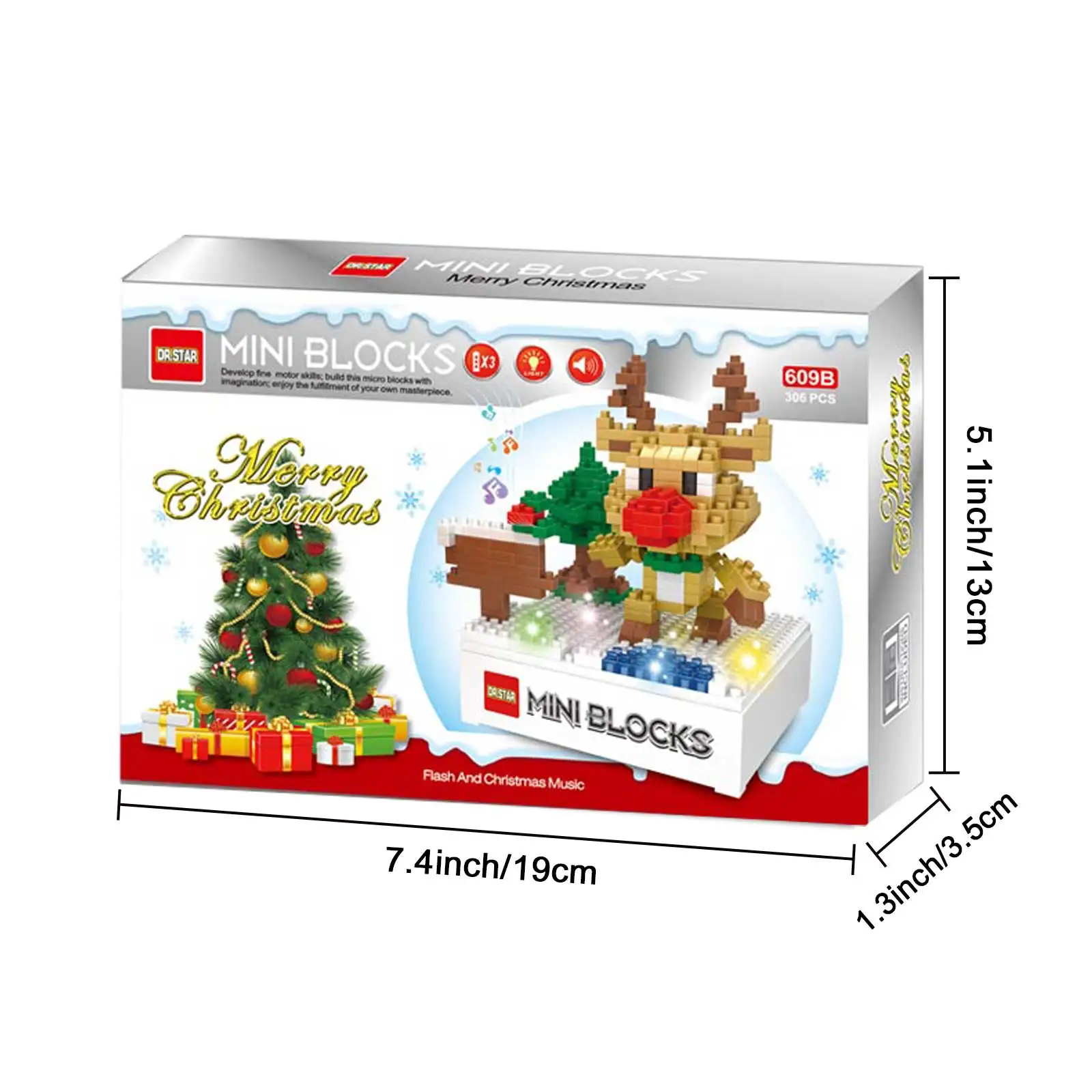 Kotak musik batu bata Mini model Santa Claus, manusia salju, beruang rusa  kutub, blok bangunan Natal untuk anak-anak dewasa