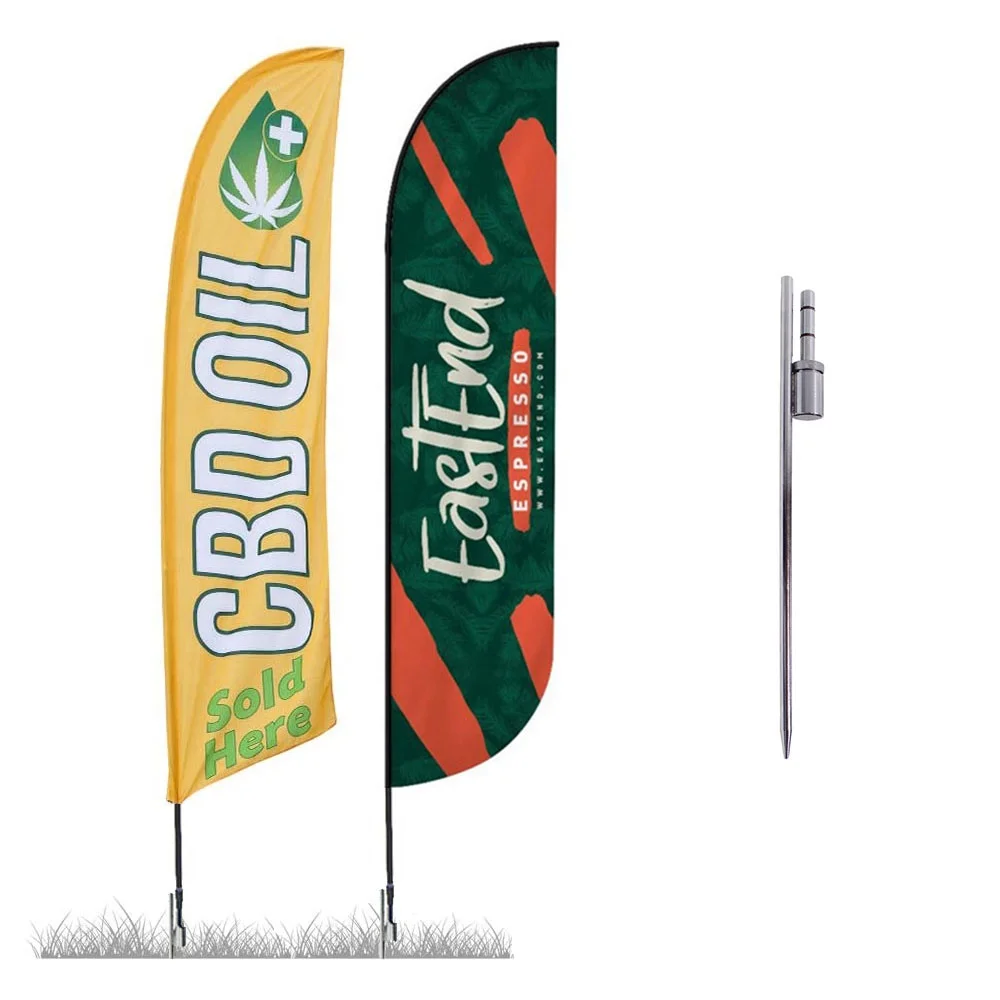 Coffee Feather Flag Kit - 13.5ft Knitted Polyester Swooper Flag With Pole Set And Ground Spike Printed In The Usa