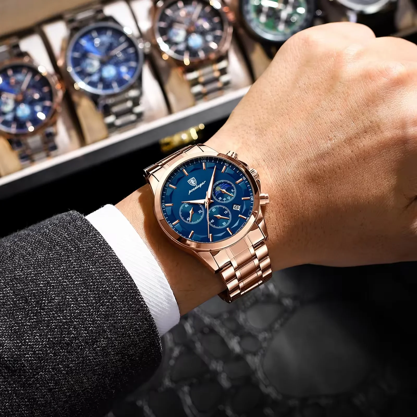 Orologio Sportivo Uomo AIMES – Cronografo Multifunzione, Impermeabile, Quadrante 47mm, Cinturino In Silicone, Rosa Blu