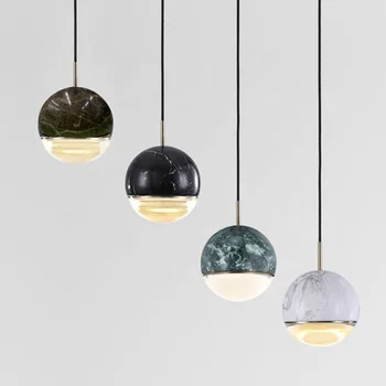 Classic simple globe marble pendant hanging lamps led ceiling black iron modern small chandelier