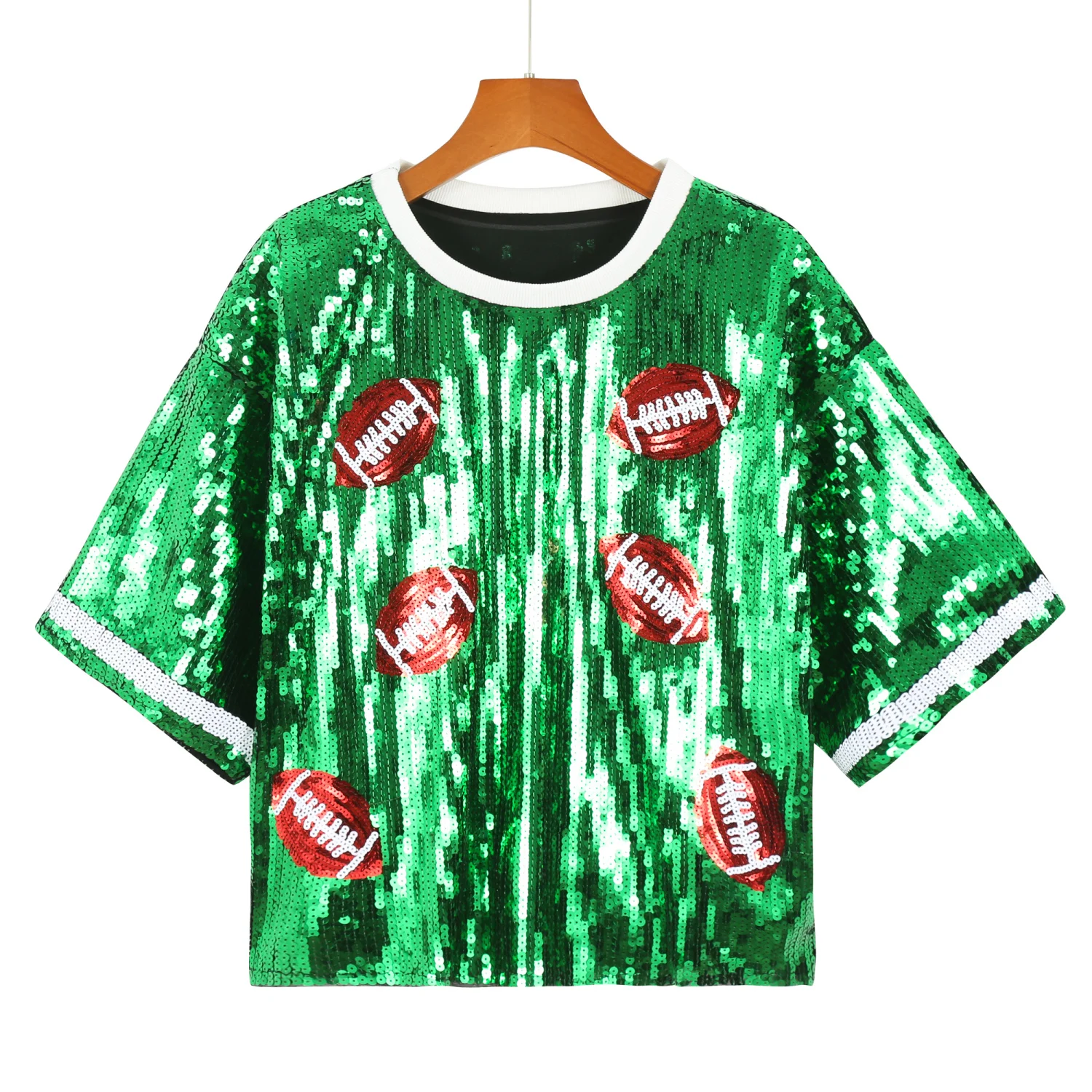 Womens Casual Sequin Baseball Jersey T-Shirt OEM