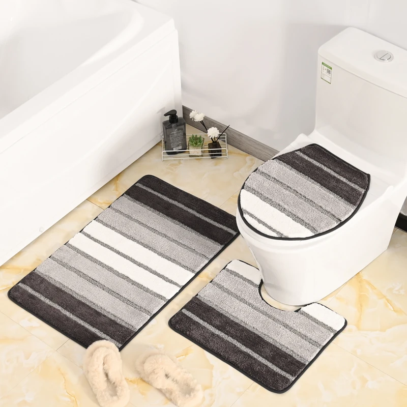 New Design Microfiber Embossing Water Absorbent Door Mat Non Slip Floor Toilet Mat Bathroom Mat Set 3 Piece