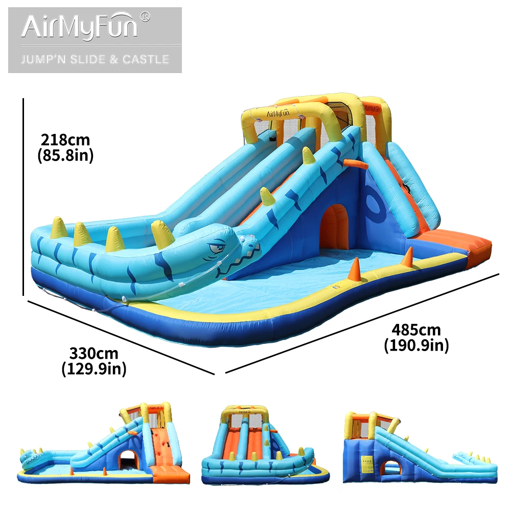 Toboggan Aquatique Gonflable de 13,5 Pieds de Long pour Les fêtes de Jardin Estivales à l'intérieur et à l'extérieur. Le Toboggan Aquatique Comprend Un Trampoline, Un Toboggan d'eau, Un Bassin et Un