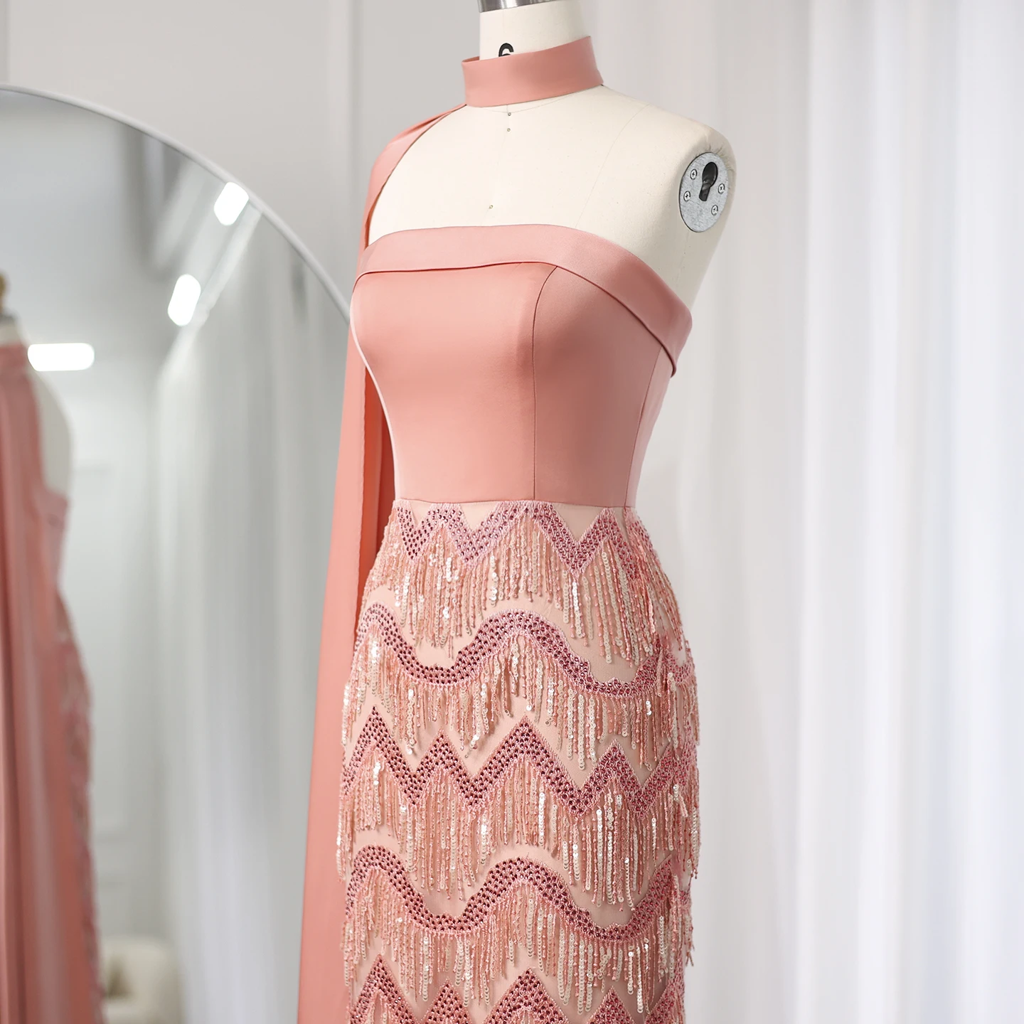 Robe De Soirée Sans Bretelles Couleur Corail - Taille 4 - Marque Mon Cheri - Style Bal Princesse - Livraison Gratuite