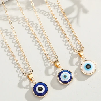 New Arrive Turkish Ethnic Style Gold Plated Round Pendant Women Girls Blue Evil Eyes Necklace Jewelry For Gift