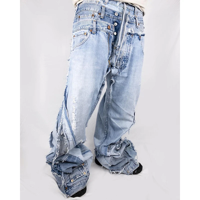 DiZNEW European And American Street Trend Black Plus Size Pants Jeans Men Baggy Loose Wide Leg Jeans Men supplier