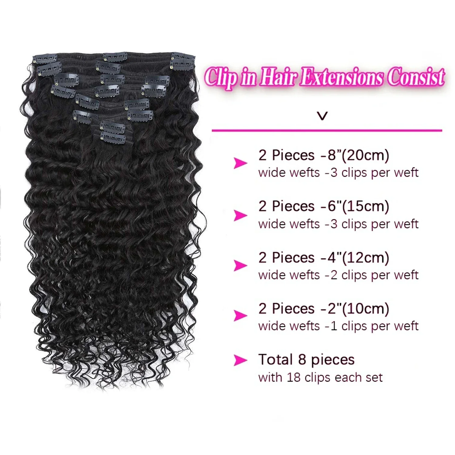 Brazilian Deep Wave Clip-In Extensions Natural Human Hair for Women Remy Easy to Use Hair Clips_voghion.com