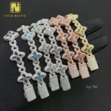 Luxury Colorful Marquise Flower Design 15mm Custom Iced Out Hip Hop Jewelry Cuban Link Chain 925 Silver VVS Moissanite Bracelet