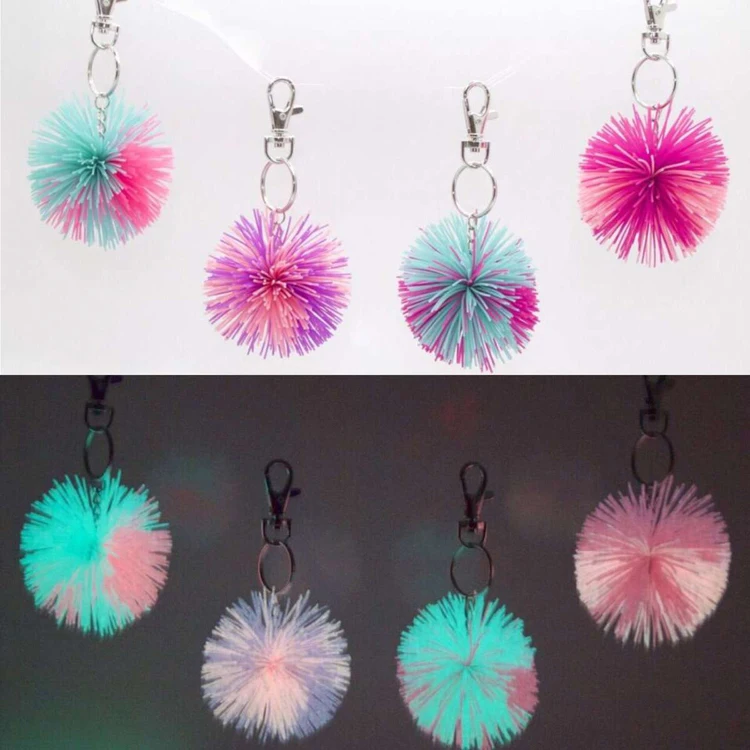 Funny Customized Rainbow Color Silicone Pom Pom Key Chain Tie Dye Yummy Gummy Key Ring