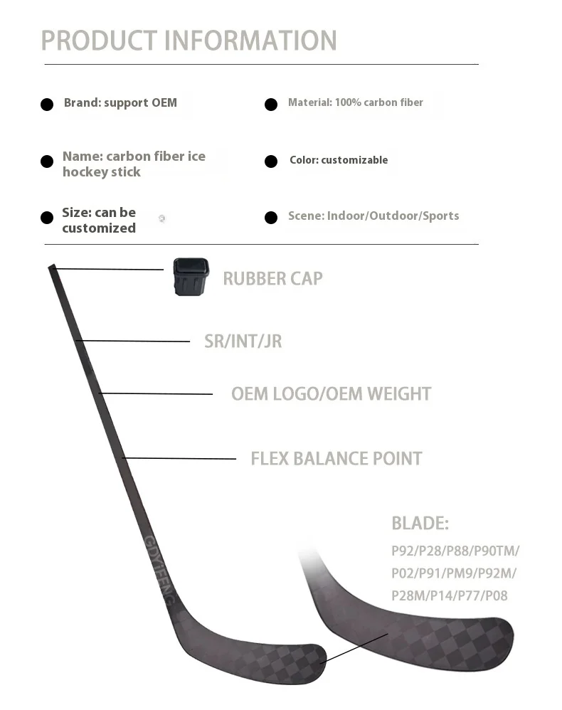 Wholesale YF Brand YF Model 80 Flex Teens Composite Carbon Fiber Silicone Ice Hockey Stick Left Pendant