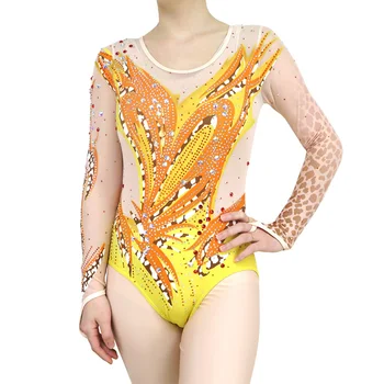 Girls Rhythmic Gymnastics Leotard Sparkly Stage Performance Costume for Competition Dance Wear