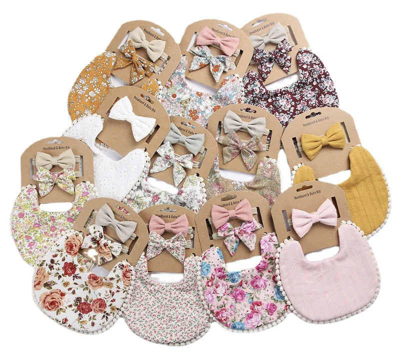100 Organic Cotton Baby Drool Bibs Baby Girl Bib With Headband Set Bow