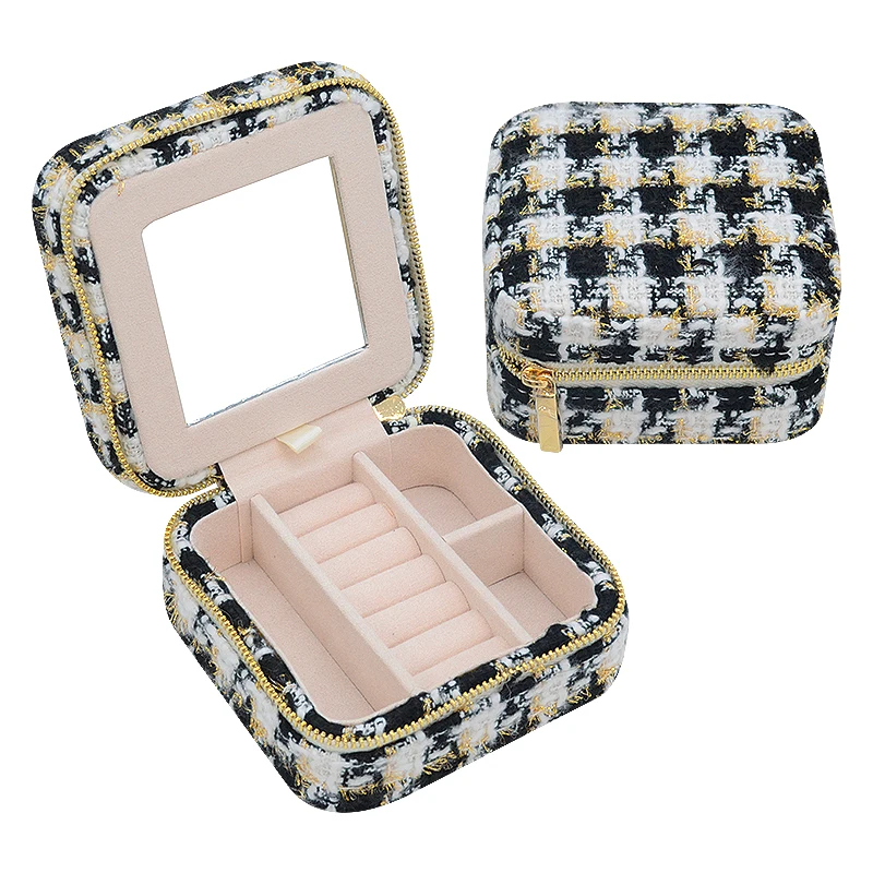 Low MOQ Portable Velvet Travel Jewelry Case Earring Ring Necklace  Accessories Organizer Box with Zipper