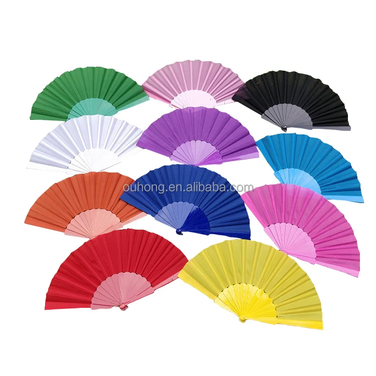 Популярный простой окрашенный в испанском стиле пластиковый тканевый складной веер тканевый веер для танцев для праздников, свадебных торжеств, вечеринок