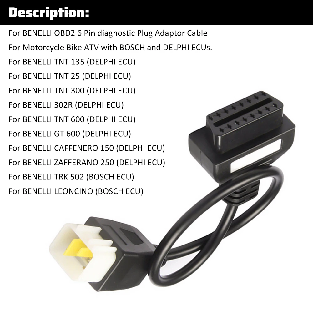 6-Pin OBD Adapter Für Motorrad – Für Delphi ECU Bei Benelli & K-TNN | Diagnosekabel Zum Auslesen Von Fehlercodes