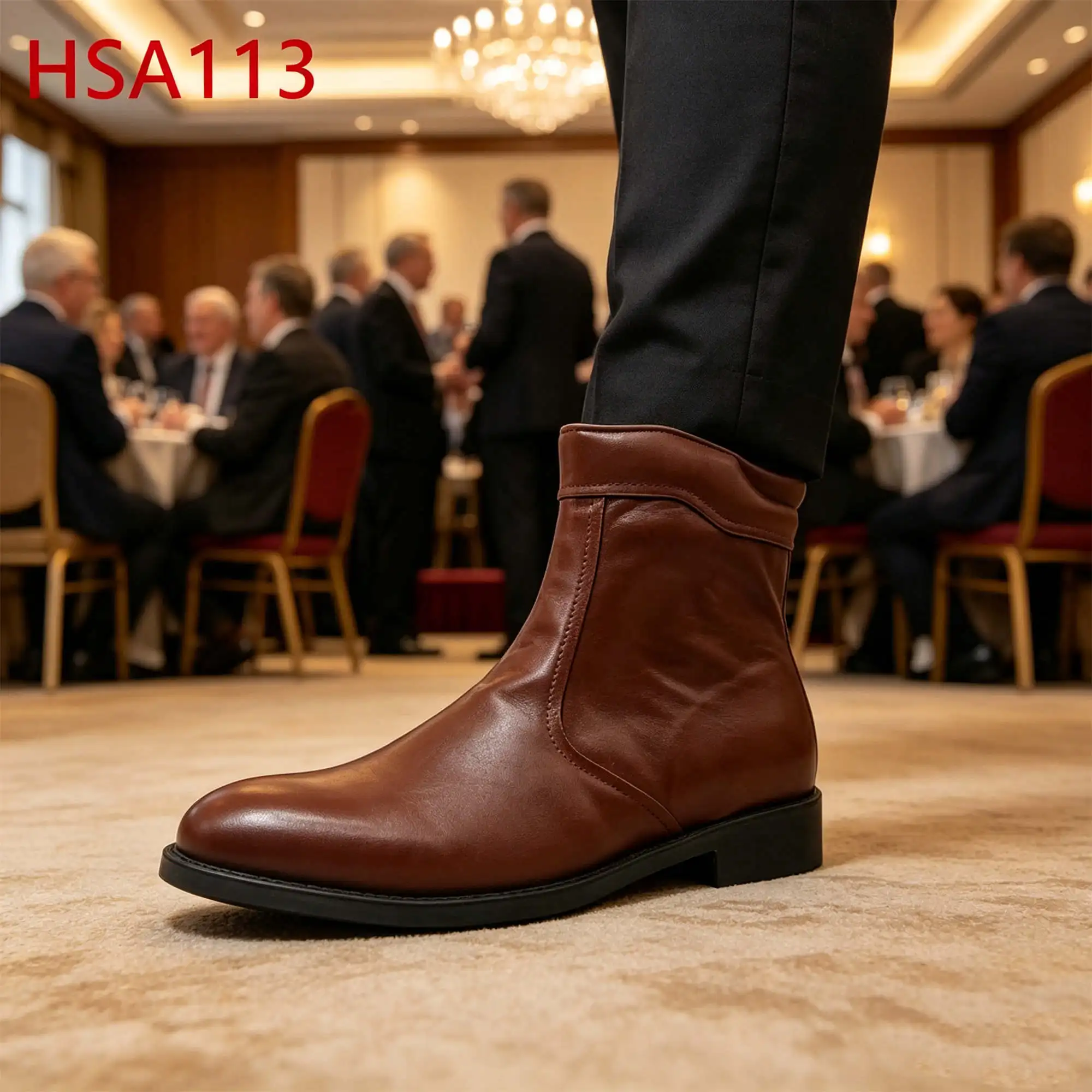 ZYF,business Reception Middle Cut Full Grain Leather Men Dress Shoes Durable Rubber/oxford Outsole Brown Uniform Shoes HSA113