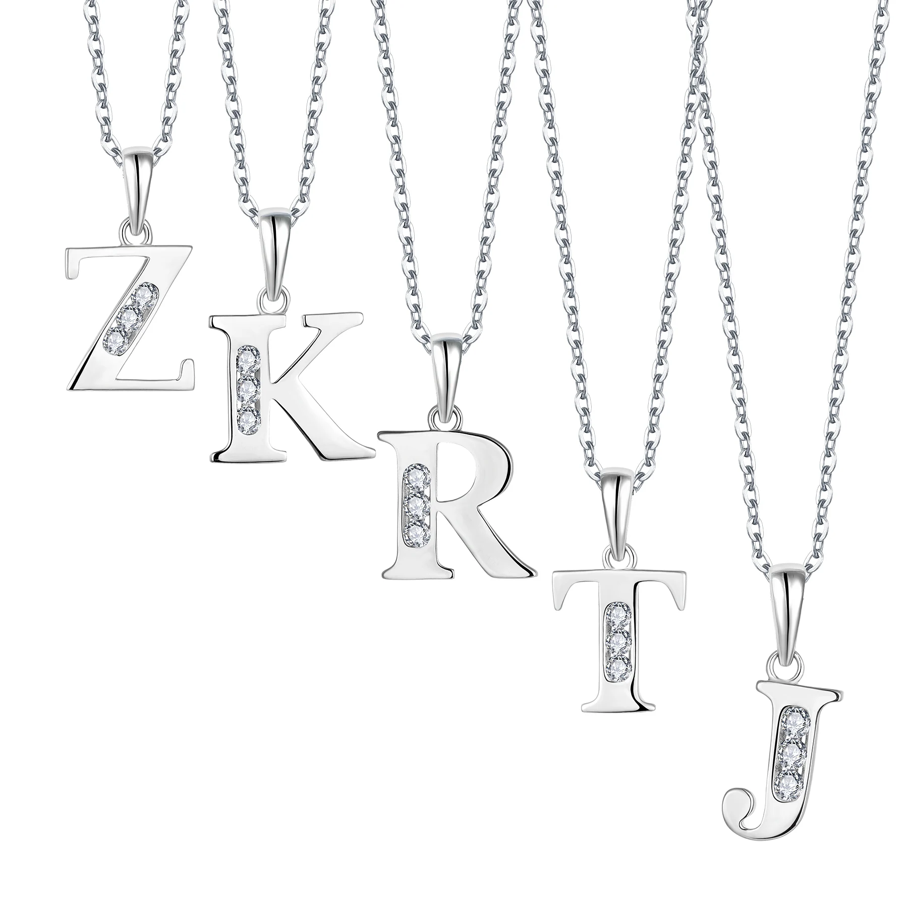 Fashion 925 Sterling Silver Pendant Initial Zircon Necklace Letter ...