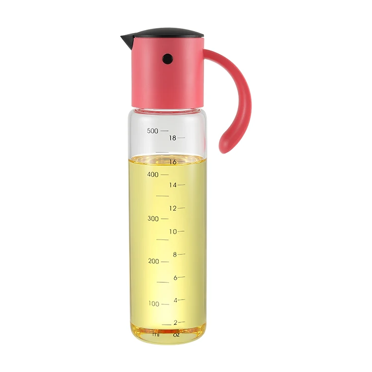 New Design 500ml Multiple Color Automatic Gravity Glass Oil and Vinegar Dispenser with Measure on Glass Bottle