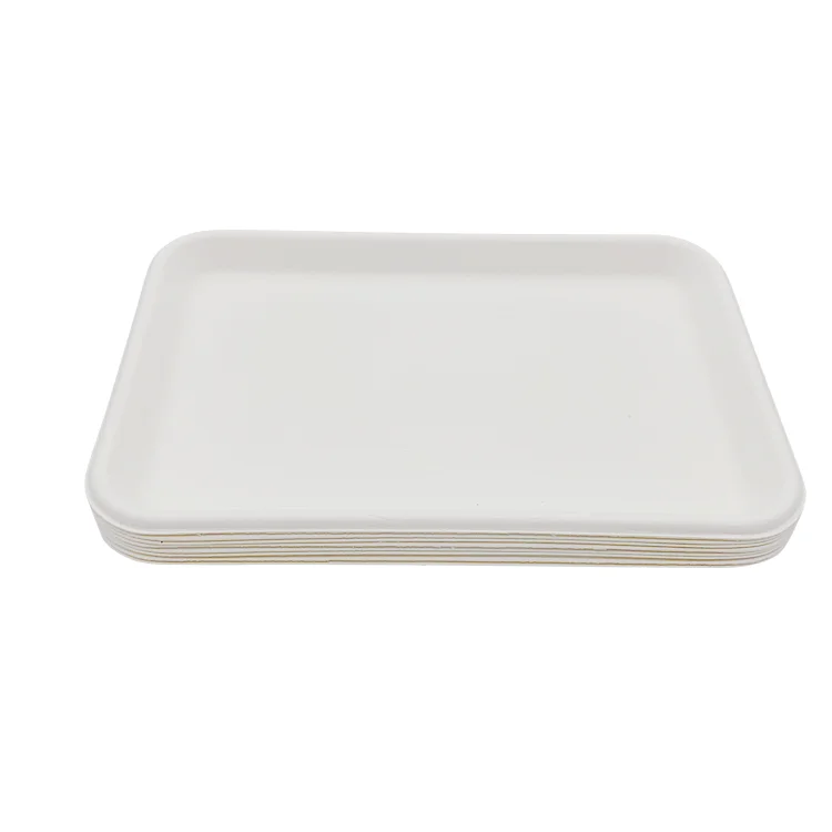 PFAS-free Disposable Compostable Tray  Rectangular Meat Tray Sugarcane Pulp Tray Paper Plates
