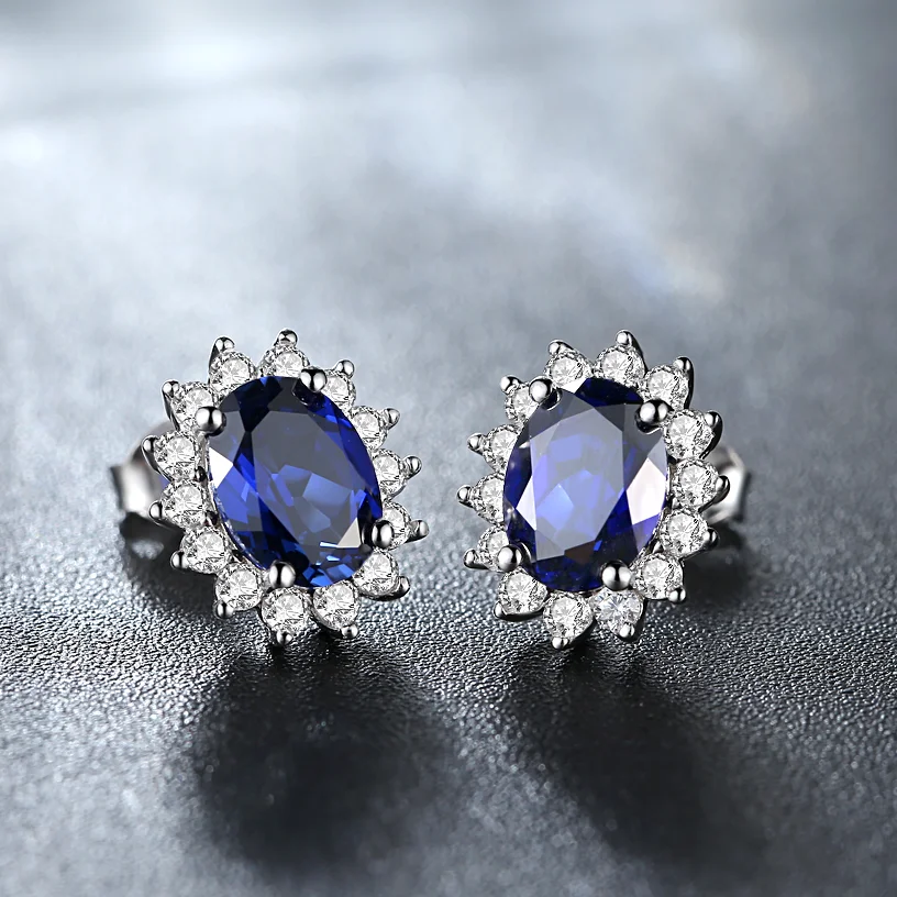 new 2021 fashion trendy custom zircon sapphire gemstone flower 925 silver jewelry luxury stud earrin(图5)