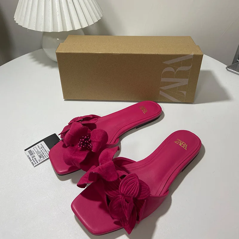 Summer 2024 New Design Flat square Head Back Empty Open Toe Half Slipper Sandals Women Fashion Beach Shoes Women