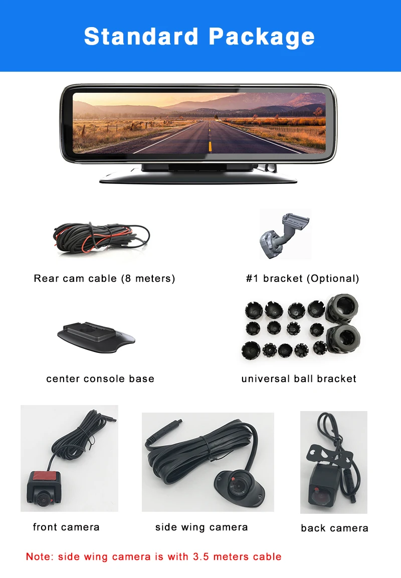 4 Cams Record 12" Touch Screen Mirror Car Dvr Fit 936v Max 512g Sd