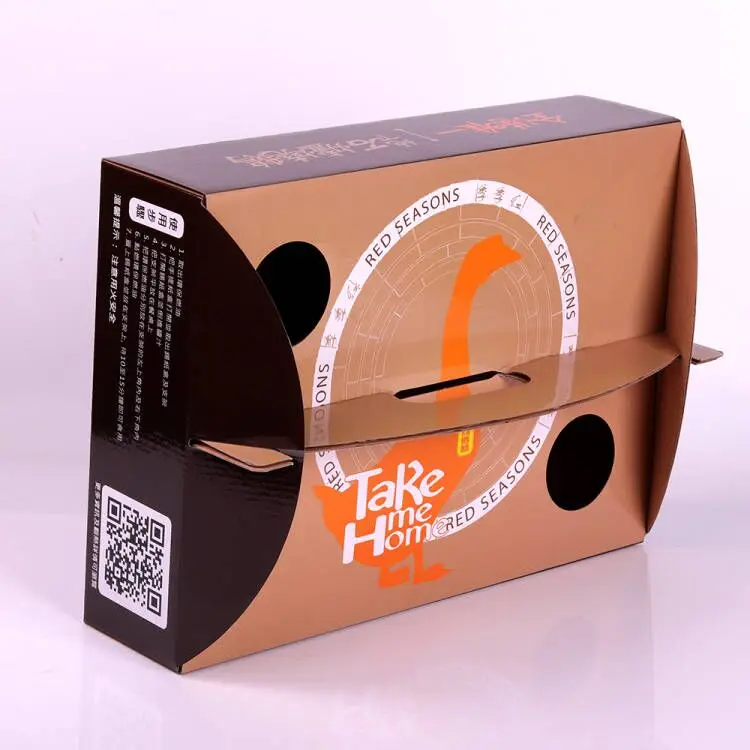 Custom Portable Biodegradable Corrugated Take Away Food Carrier Boxes for  Roast Chicken Grilled Fish Milk Recycled Materials