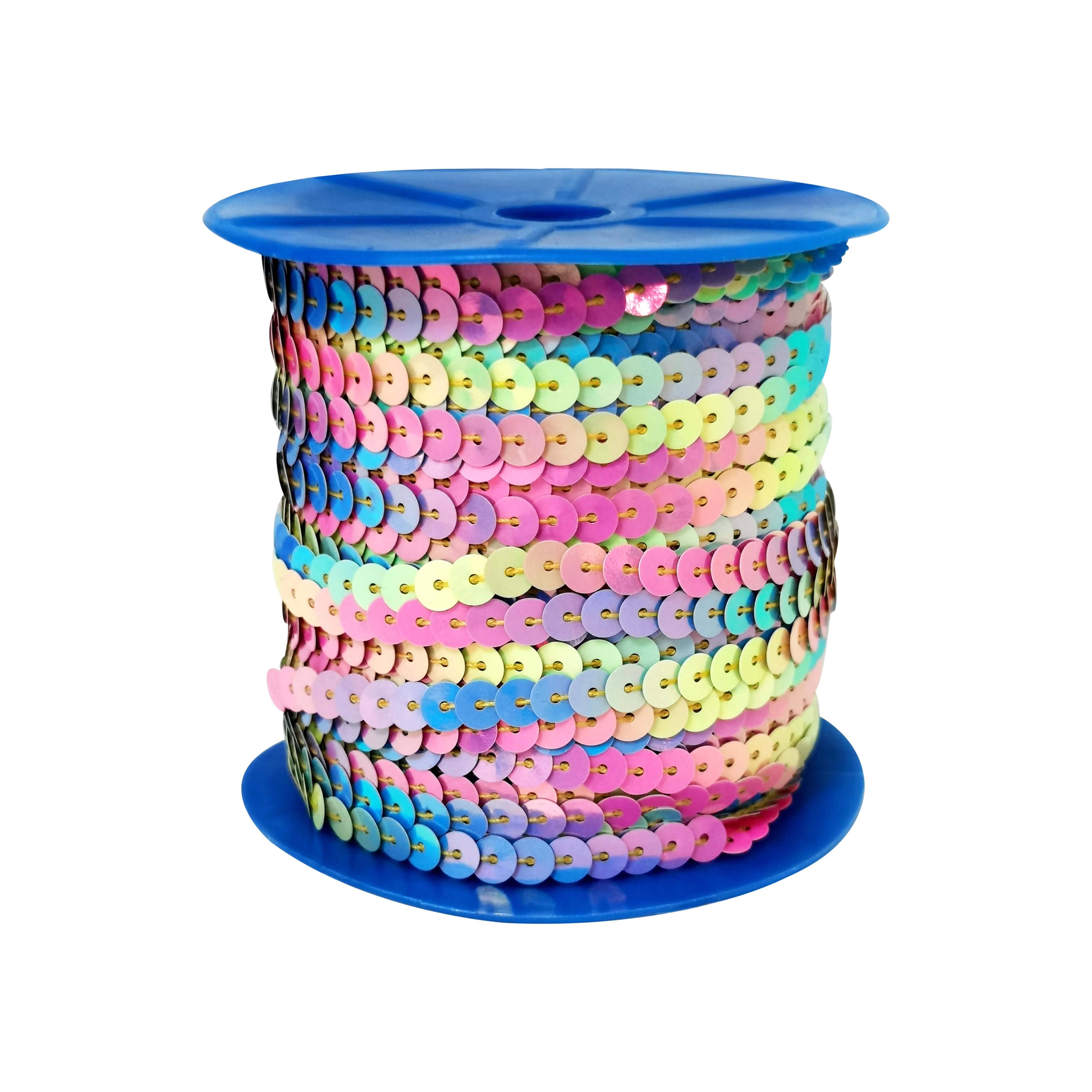 6mm Flat Iridescent Sequins Round String Line Shiny PET Spangle Sequins Tape for Stage Garment