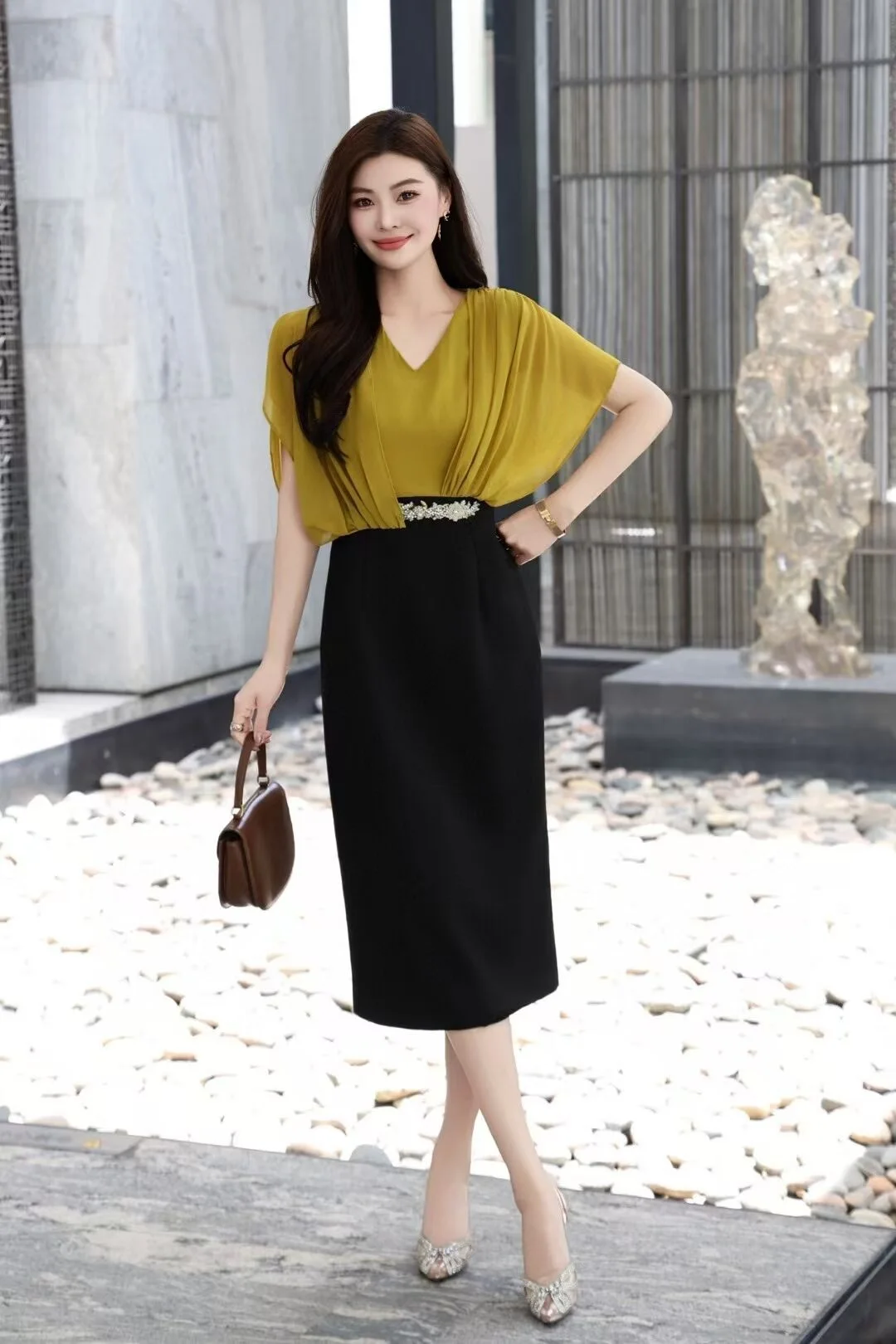 xxl bodycon dress WTXUE Plus Size Dresses, Bodycon Dress Short Sleeve Mid-Length V-Neck, Asymmetrical Dress Solid Women's Plus, Black Size XXL(US:22)