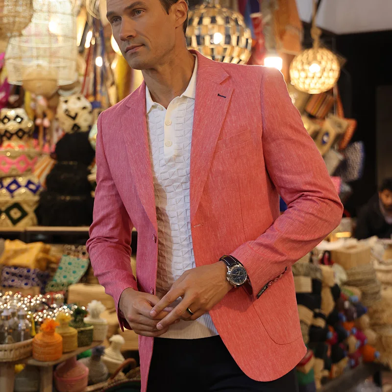 Rekaan Baharu Saiz Besar Pink Slim Fit Blazer Lelaki Formal Untuk Pengantin Lelaki Tuksedo Perkahwinan Jamuan Sut Formal Lelaki Warna Pejal