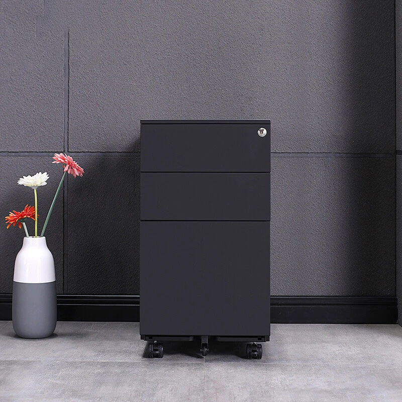 Mobile Filing Cabinet with 3 Lockable Drawers and Caster Wheels