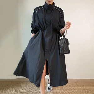Wholesale 2026 South Korea Autumn Versatile Stand Collar Hidden Buckle Design Loose High Waist Over Knee Split Trench Dress
