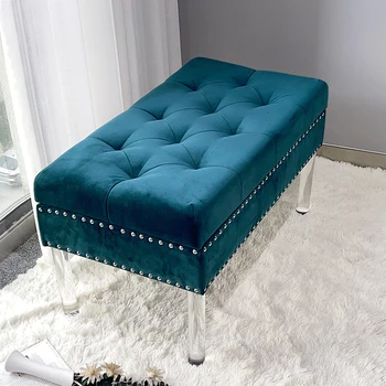 Wholesale Long Ottoman Stool Fashion Luxury Hot Sale Comfortable Footstool Ottoman Bench Velvet Shoe Change Stool
