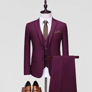 Men's Custom Luxury Business Suit 3-Piece Set with Two-Button Flat Lapel Breathable Trousers Vest
