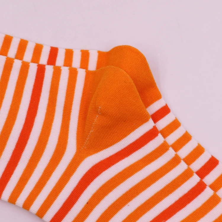 最佳女士100纯棉定制橙色条纹设计船员日常袜子