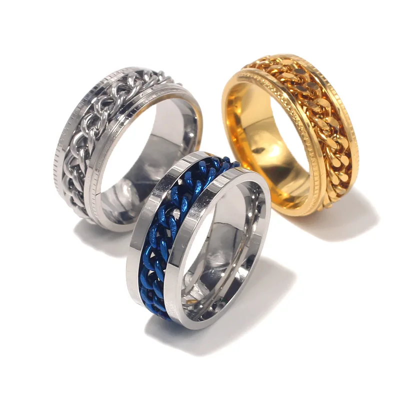 Titanium Stainless Steel Chain Spinner Ring For Men Blue Gold Black ...