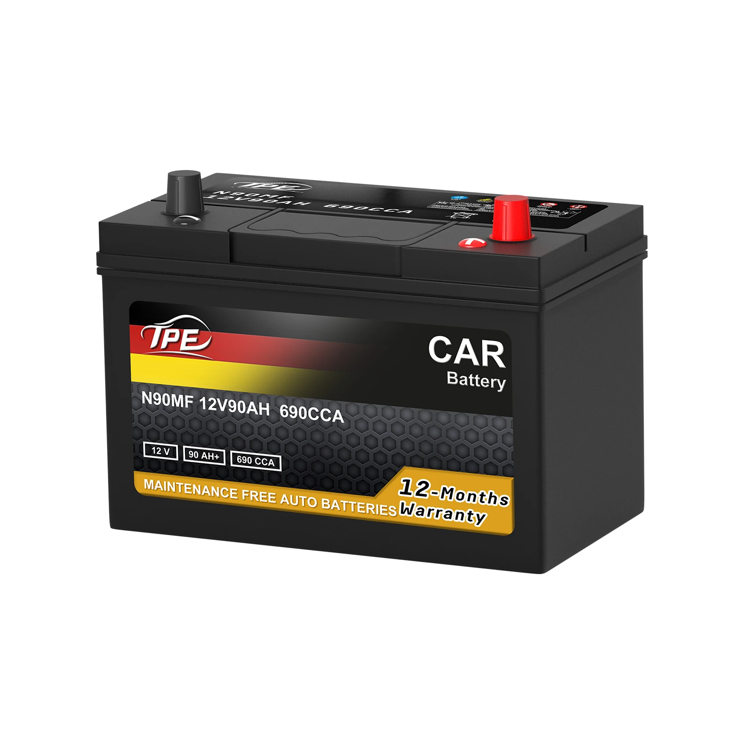 batería de automóvil de ácido de plomo libre de mantenimiento 12V 90Ah, batería para automóvil, baterías para arranque y parada de automóviles N90MF de fábrica