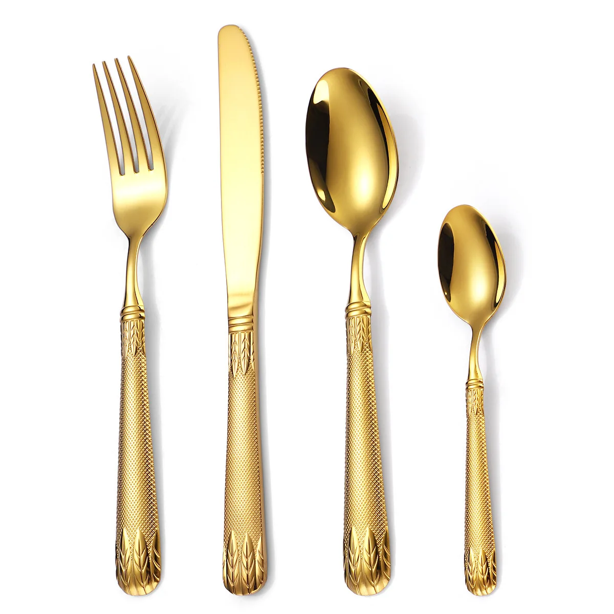 New Gold Flatware Set Embossed Handle 304 Knife Fork Spoon Silverware Stainless Steel Gold Cutlery Set for Wedding