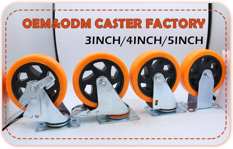 Hot sale orange industrial rigid swivel pu casters wheel 4 inch supplier