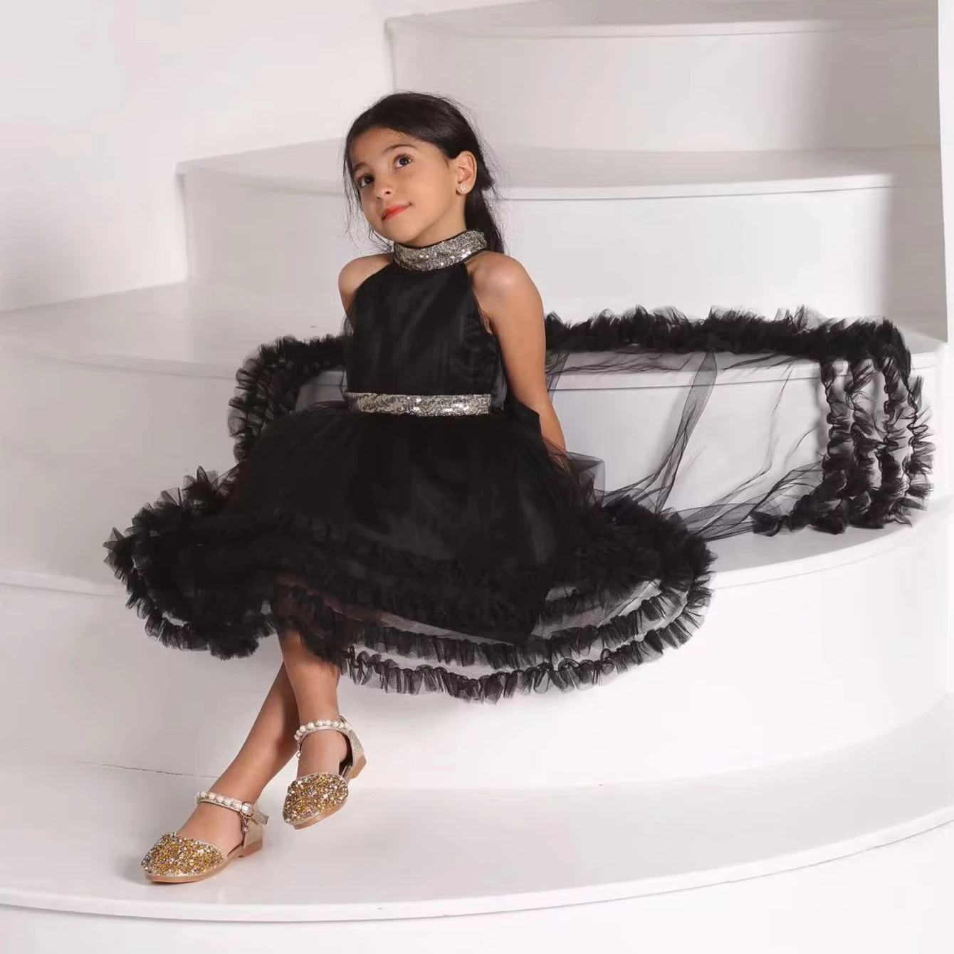 strapless open back dress Mia Belle Girls Belted Tutu Dress main image 1