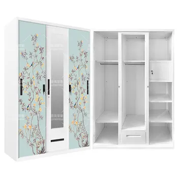 cupboard home Bedroom Furniture steel almirah lemari pakaian besi armario Metal cabinet 3 door wardrobe with mirror