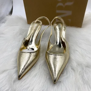 QuiteS 2026 New Flip-flops Pointed Toe Thin Heeled Sandals High Heel Sexy Casual Gold Shoes for Women