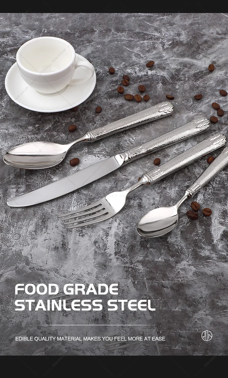 Luxury Metal Reusable Restaurant Utensils Rustic Flatware Silver for Wedding Tableware Stainless Steel Cutlery Set