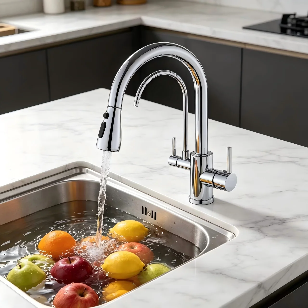 Complete Installation Hardware Kit Gold kitchen faucet components and mounting hardware layout