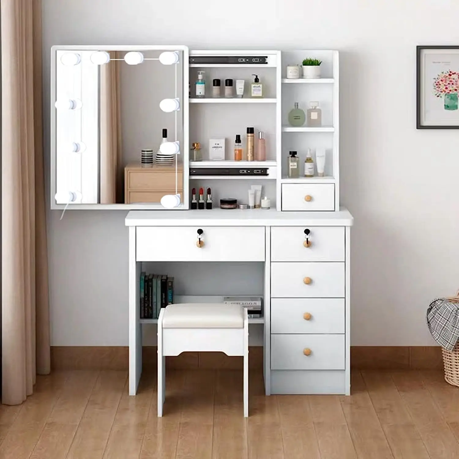 Vanity Desk With Mirror And Hollywood Lights-3 Color And Brightness ...