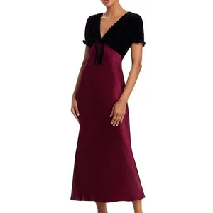 Custom Elegant Stylish Evening Party Velvet Shrug-style & Satin Skirt Short Sleeve Midi Dress Women's Dress