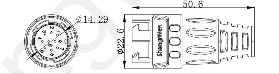 M19 Series Industrial 9 Pin Female Male Plug Signal Connector Black Push-Pull Self-Locking 9 Pin Industrial Connectors