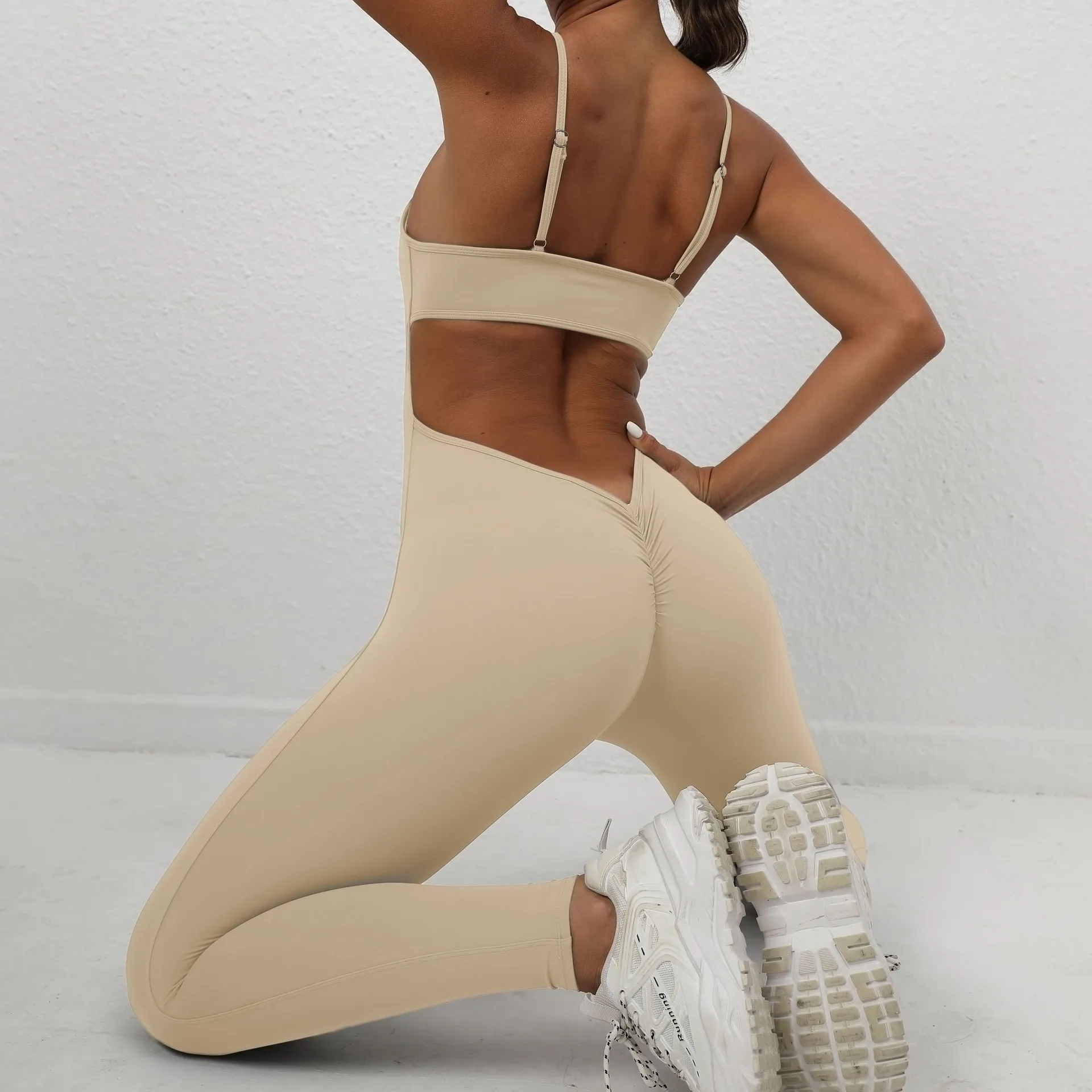 Dance Tight Breathable Yoga Sports Jumpsuit Women Workout Sets Scrunch ...